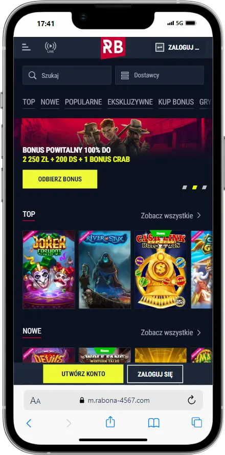 Pierwszy ekran oficjalnej strony Rabona Casino