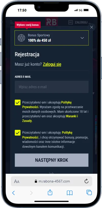 Zarejestruj się w Rabona