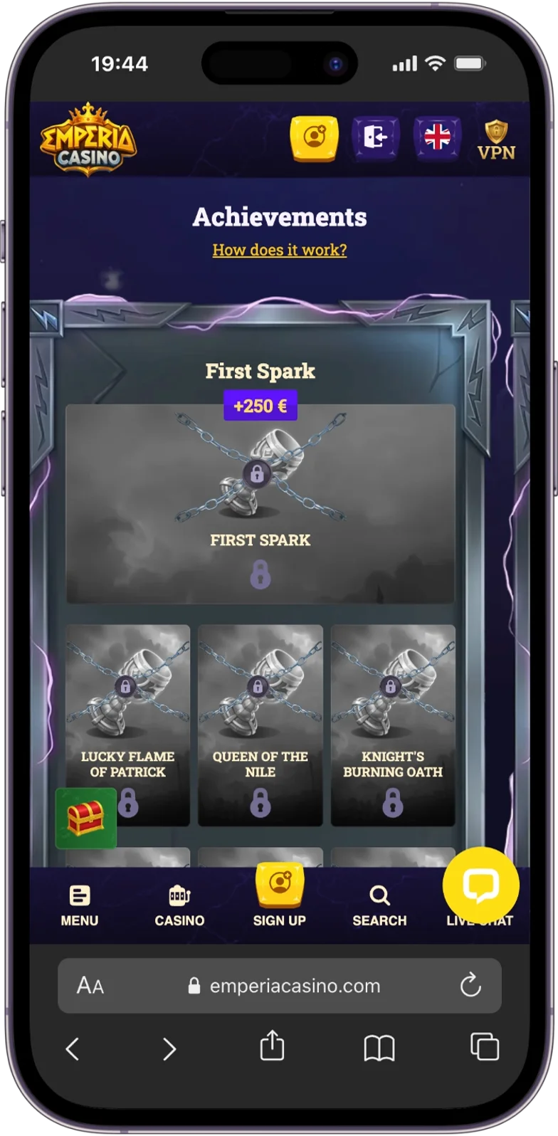 Achievements at Emperia Casino