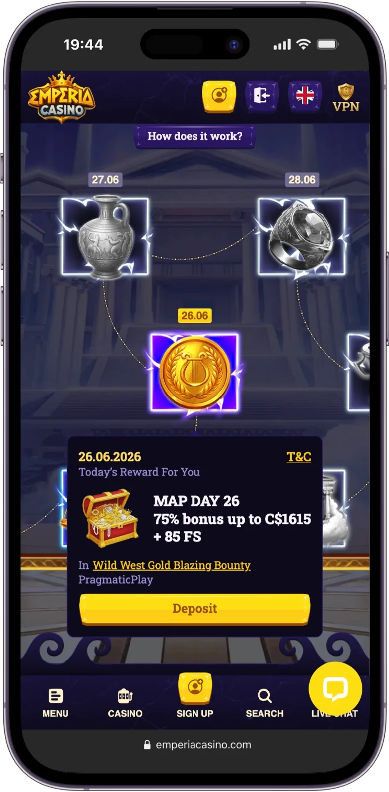 Bonus Map at Emperia Casino