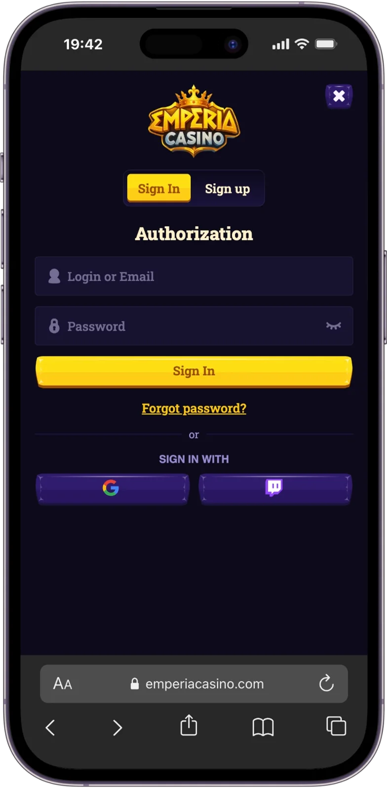Login at Emperia Casino
