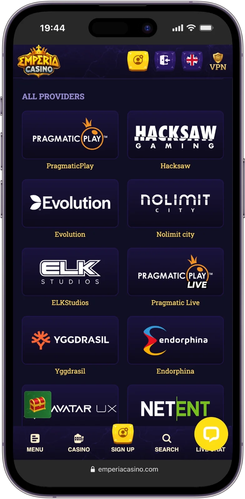 Providers at Emperia Casino