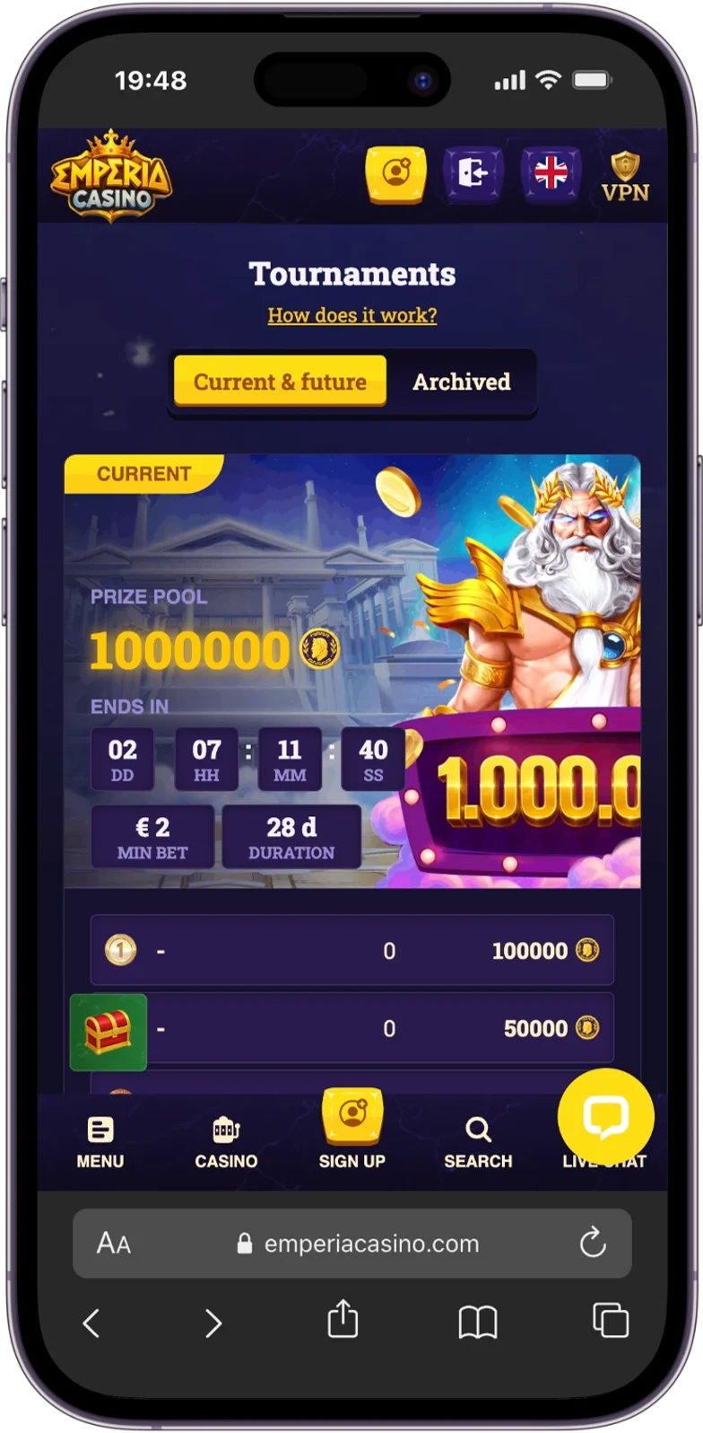 Tournaments at Emperia Casino