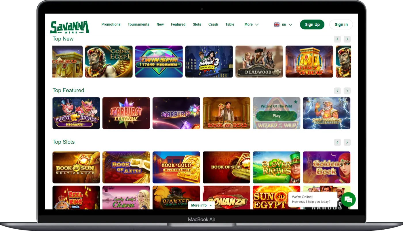 Savannawins Casino games