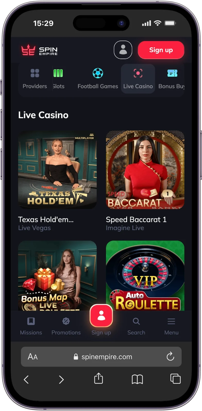 Live Casino at SpinEmpire Casino