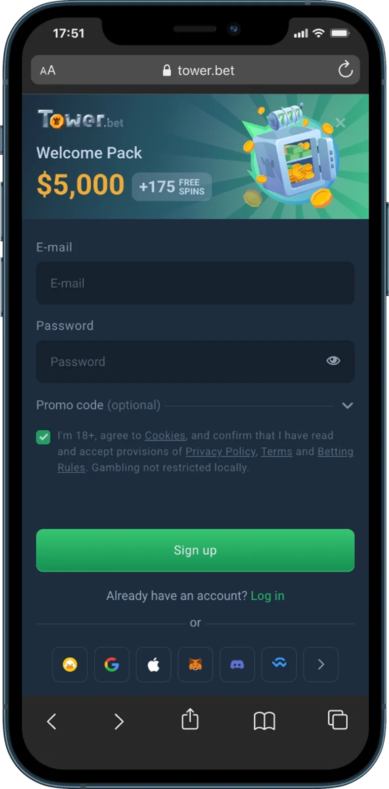 TowerBet Casino Register