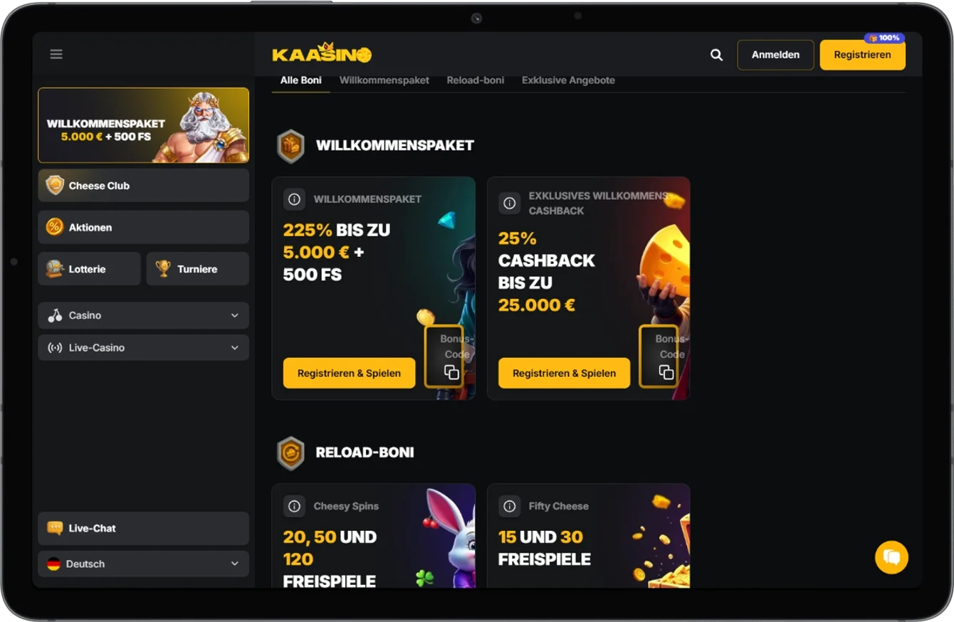 Übersicht der verfügbaren Bonusaktionen und Spielerangebote