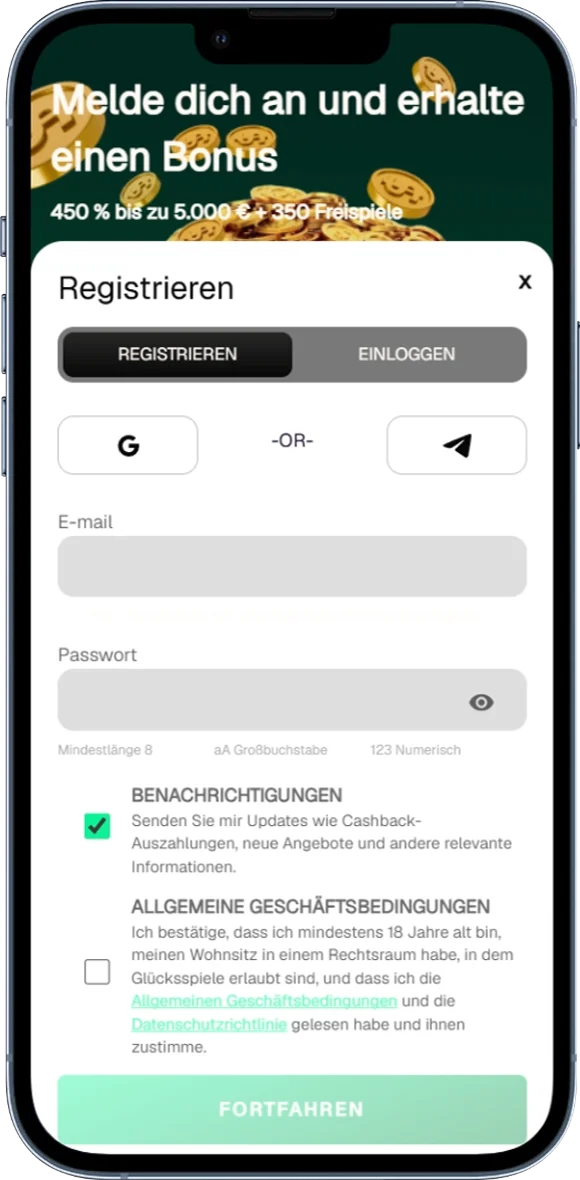 Registrierung bei USpin Me Casino