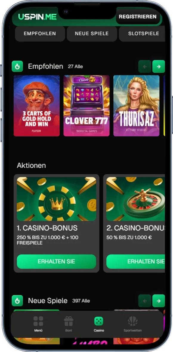 Die Spielauswahl von USpin Me Casino