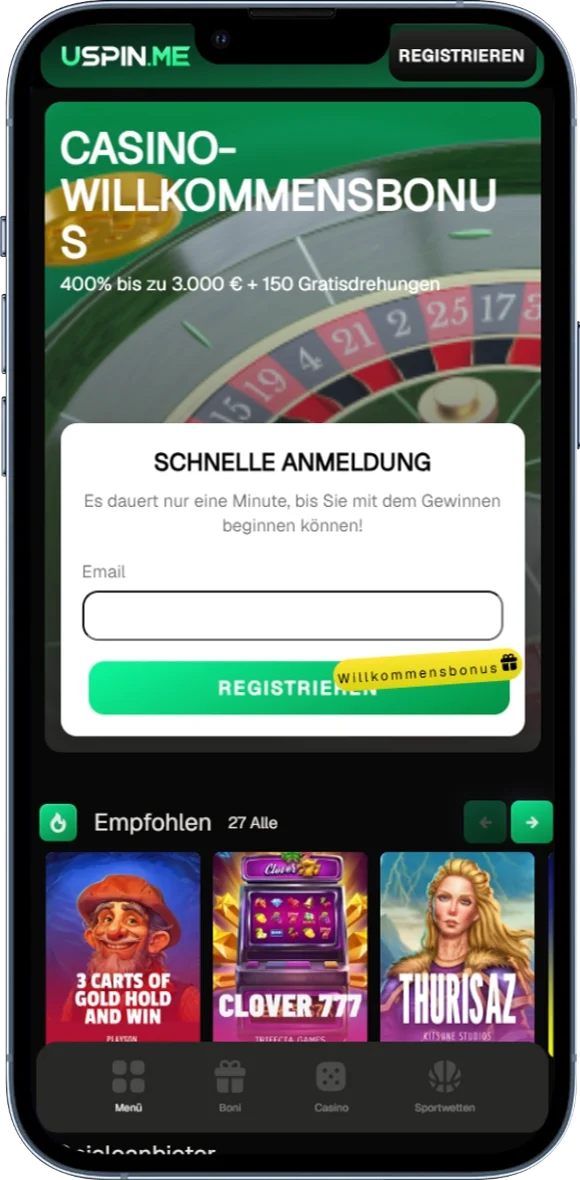 Startseite des USpin Casino