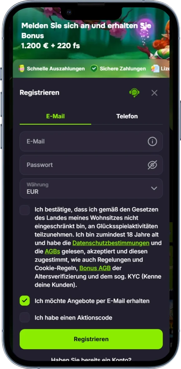 Registrierung bei Verde