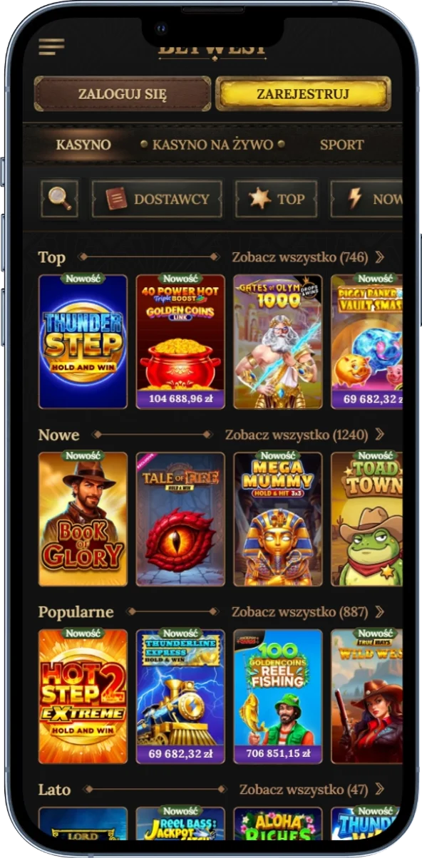 Katalog gier dostępnych w BetWest Casino