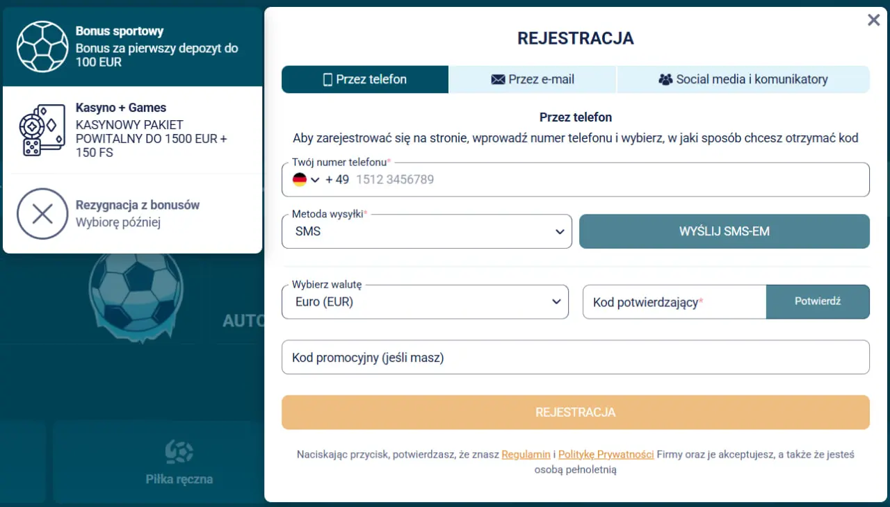Rejestracja w ColdBet Casino