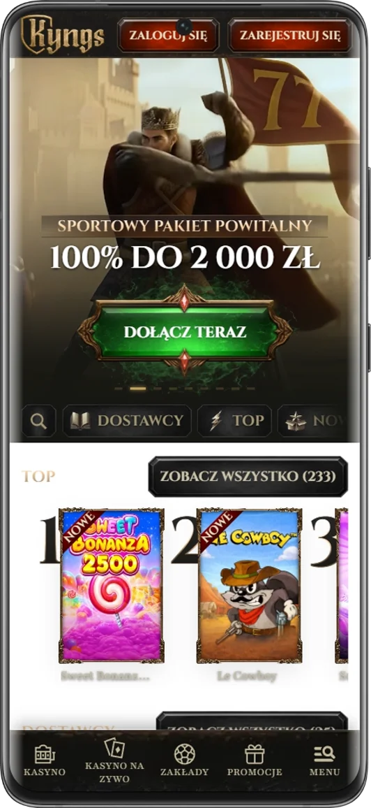 Wersja mobilna Kyngs Casino