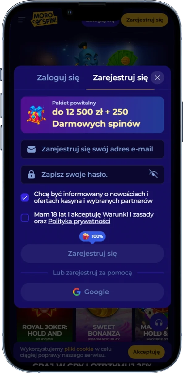 Rejestracja w MoroSpin Casino