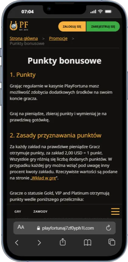 Punkty Bonusowe PlayFortuna
