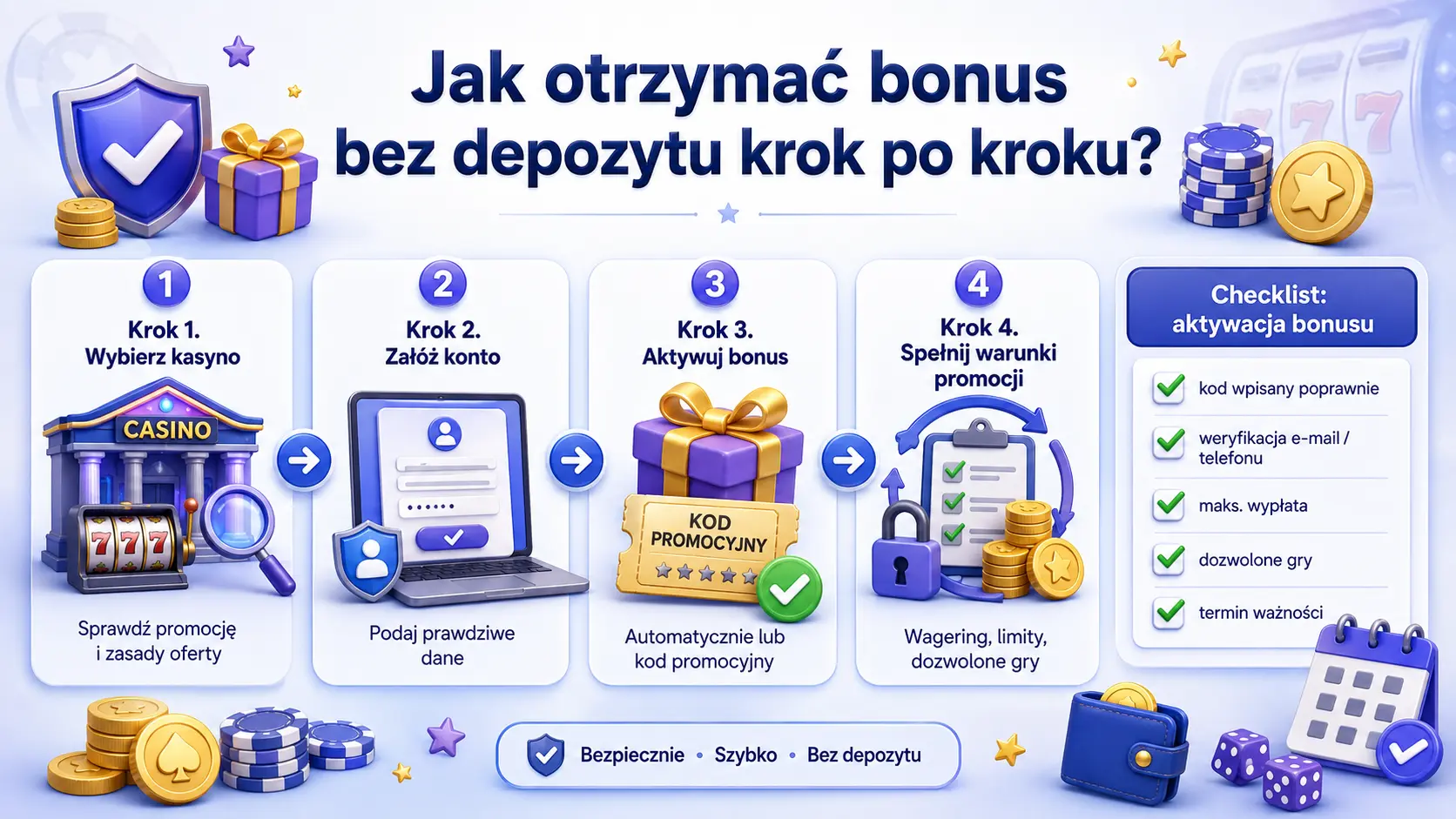 Instrukcja krok po kroku, jak otrzymać bonus bez depozytu w kasynie online