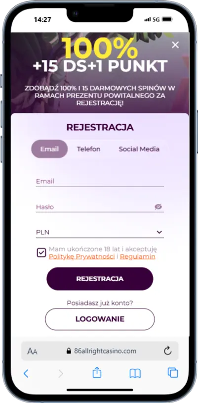 Rejestracja w kasynie Allright Casino