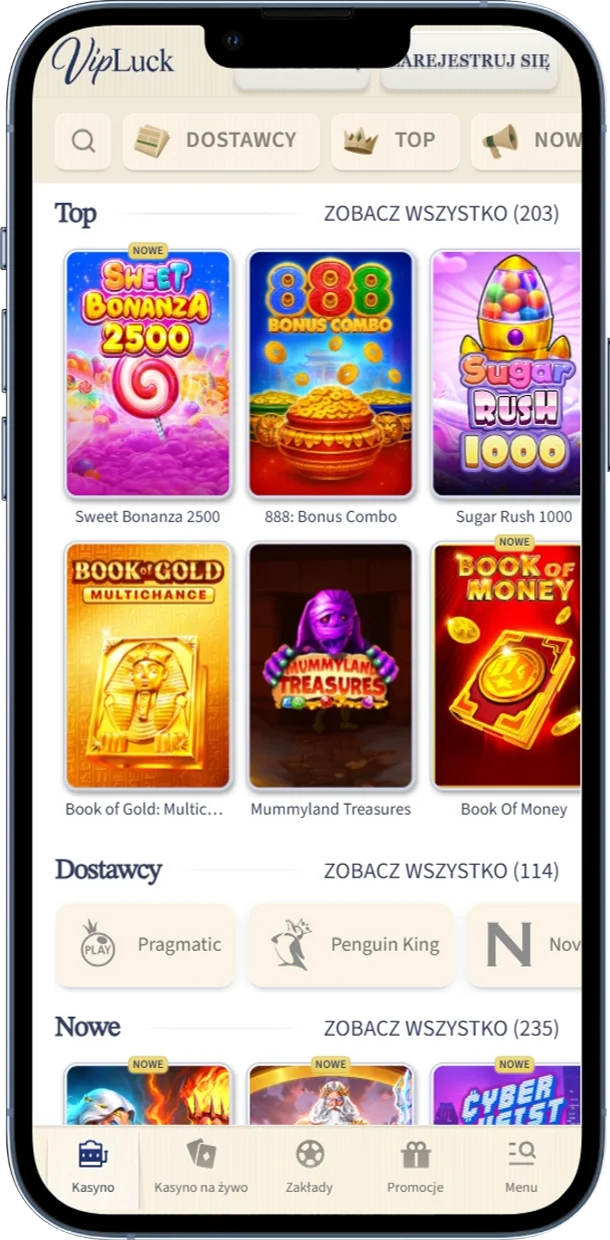 Oferta gier w VipLuck Casino
