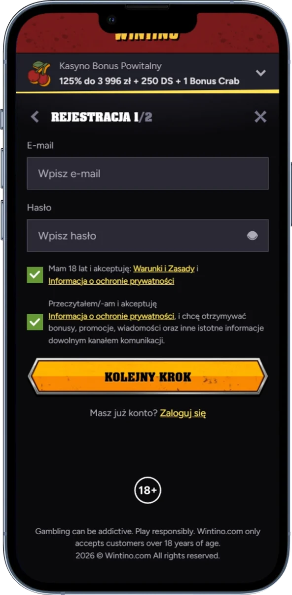 Rejestracja w Wintino Casino