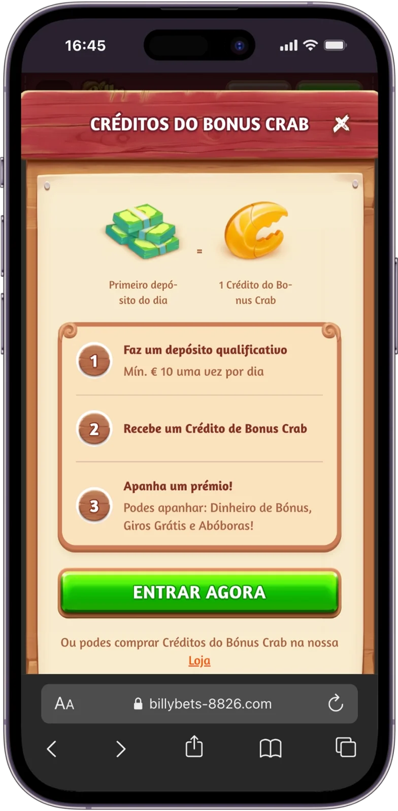 Bonus Crab no BillyBets Casino