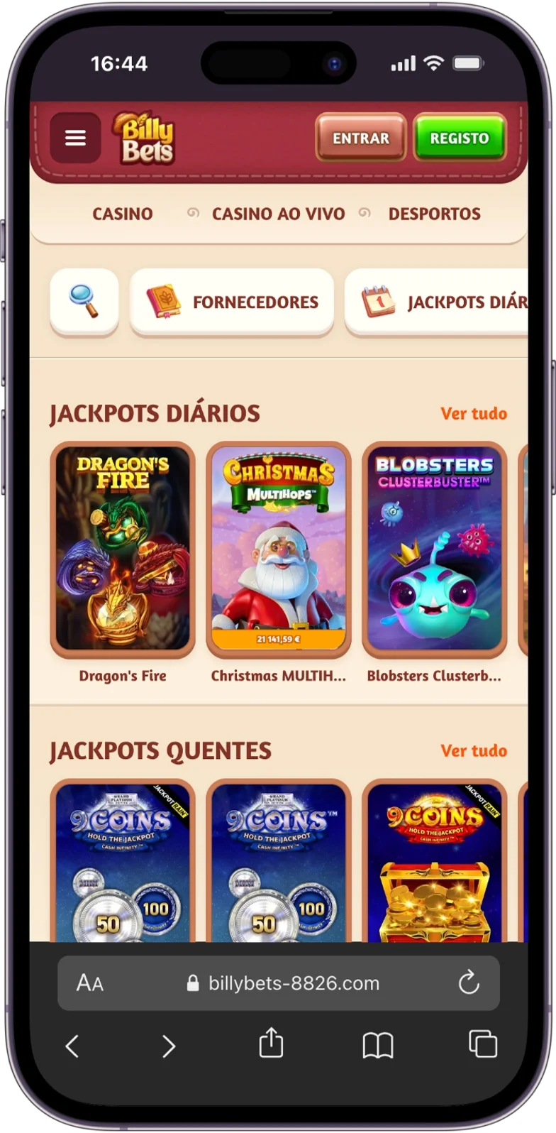 Jackpots na BillyBets Casino