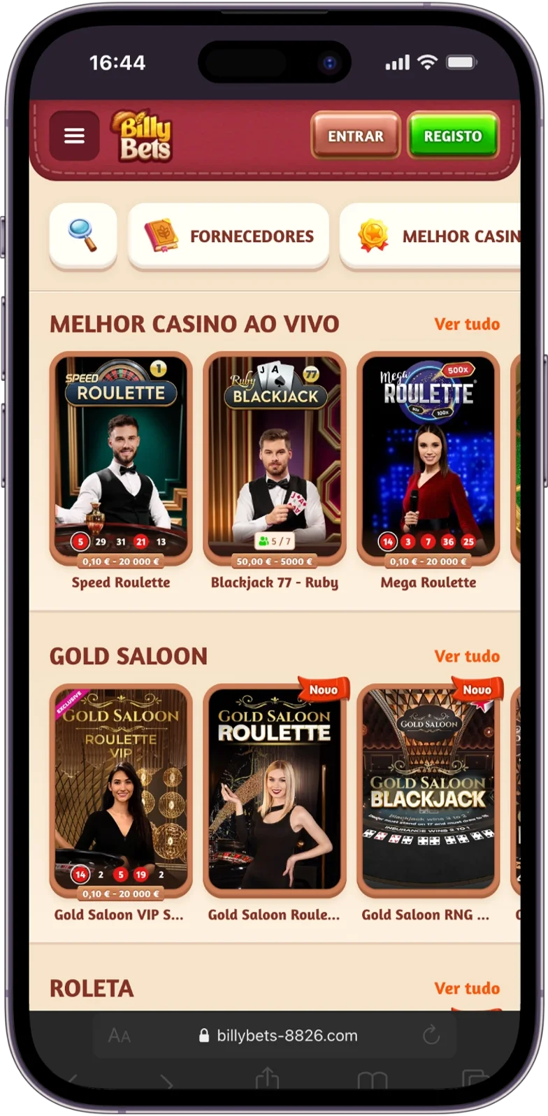 Casino ao Vivo na BillyBets Casino