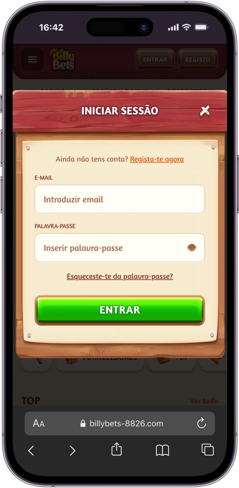 Entrada no BillyBets Casino
