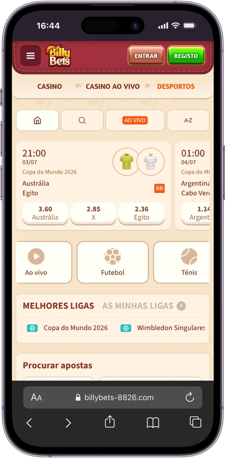 Apostas desportivas na BillyBets Casino