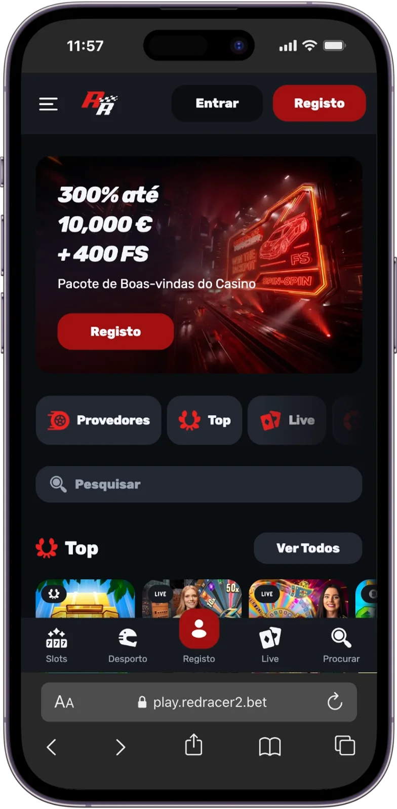 Site oficial do Red Racer Casino
